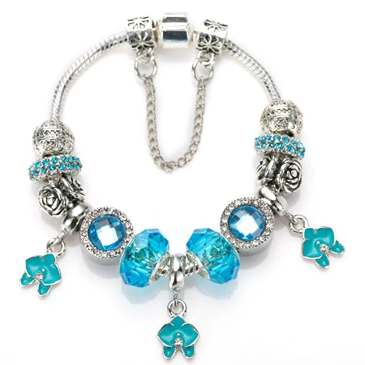 Beautiful White Heart Crystal Flower Charm Bracelets for Women Fashion Jewelry
