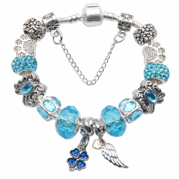 Beautiful White Heart Crystal Flower Charm Bracelets for Women Fashion Jewelry