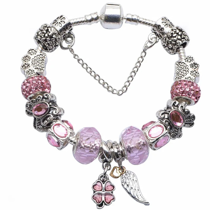 Beautiful White Heart Crystal Flower Charm Bracelets for Women Fashion Jewelry