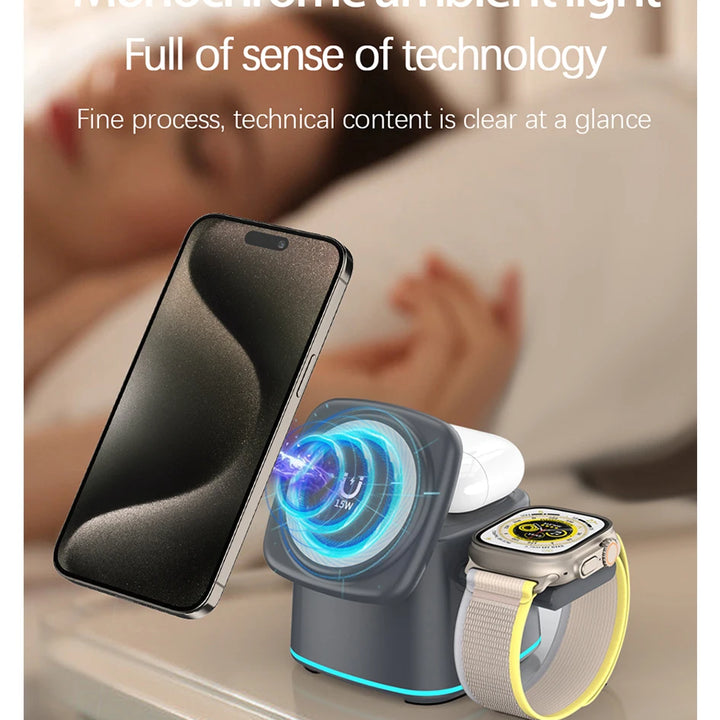 3-in-1 Magnetic Wireless Charger for Apple Devices - 15W Fast Charge