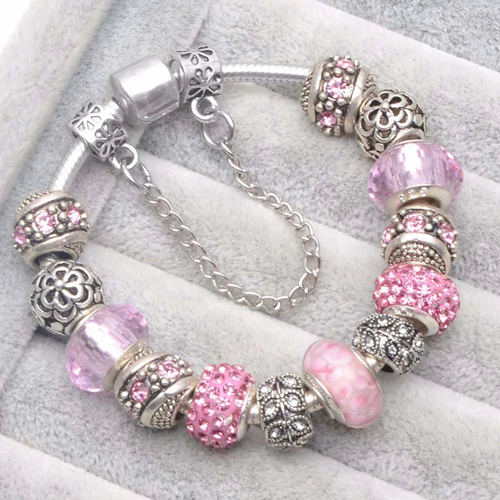 Beautiful White Heart Crystal Flower Charm Bracelets for Women Fashion Jewelry