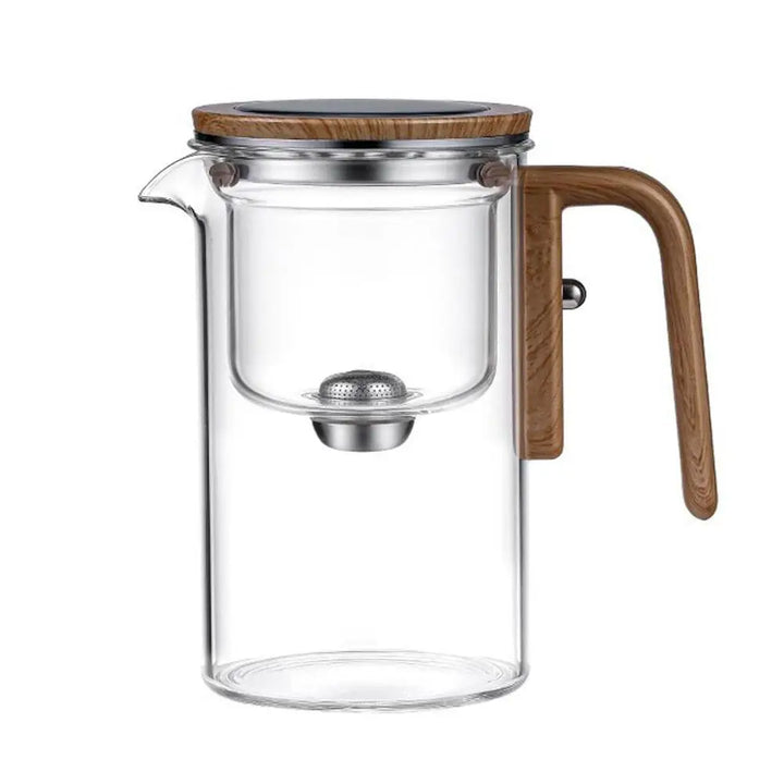 Glass Teapot with Magnetic Tea Separation – One-Click Filter, Wooden Handle & Inner Container