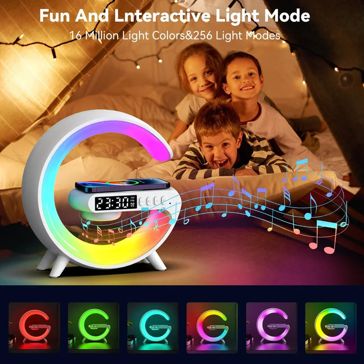 Multifunction RGB Wireless Charger Stand with Alarm Clock & Speaker