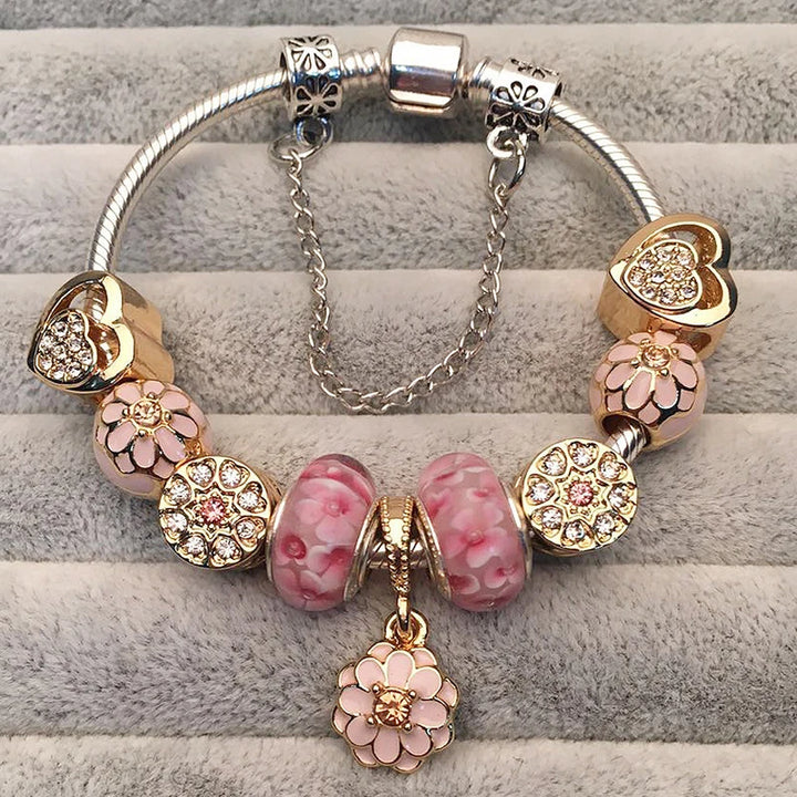 Beautiful White Heart Crystal Flower Charm Bracelets for Women Fashion Jewelry