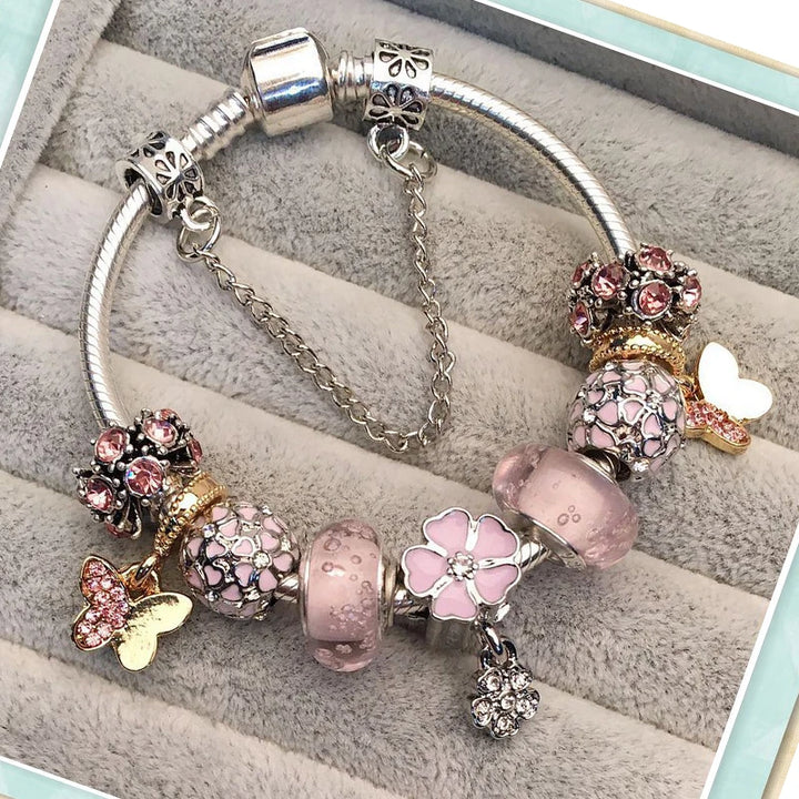 Beautiful White Heart Crystal Flower Charm Bracelets for Women Fashion Jewelry