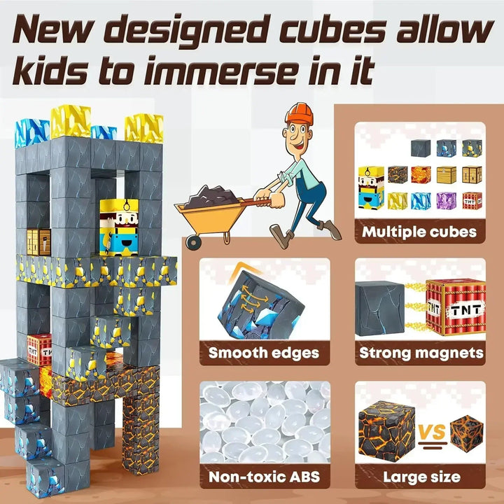 Magnetic Building Block Magnet Cube Mine World Set for Boy Girl Kid Age 3+ DIY Model Children STEM Sensory Toy Christmas Gift