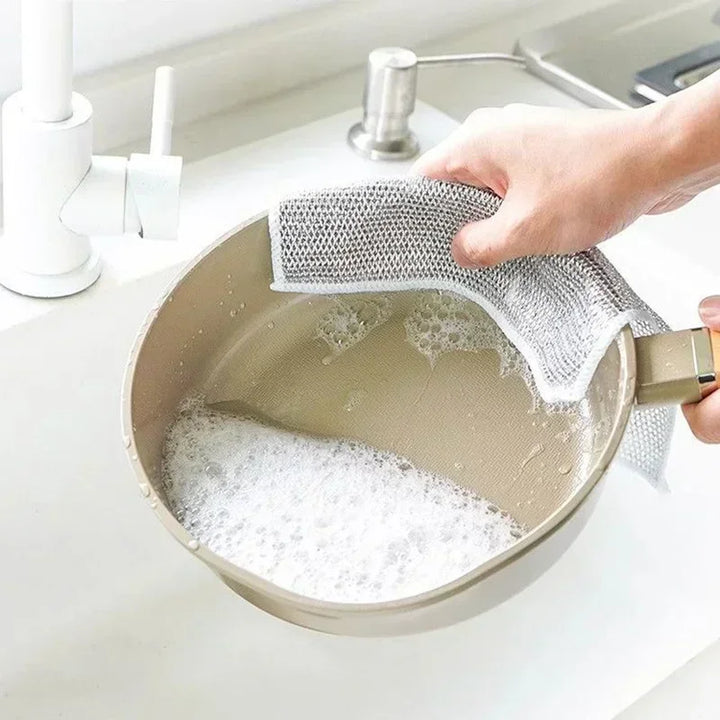 Reusable Metal Mesh Cleaning Cloth – Quick-Dry Microfiber Scrubber for Pots, Pans & Stovetops