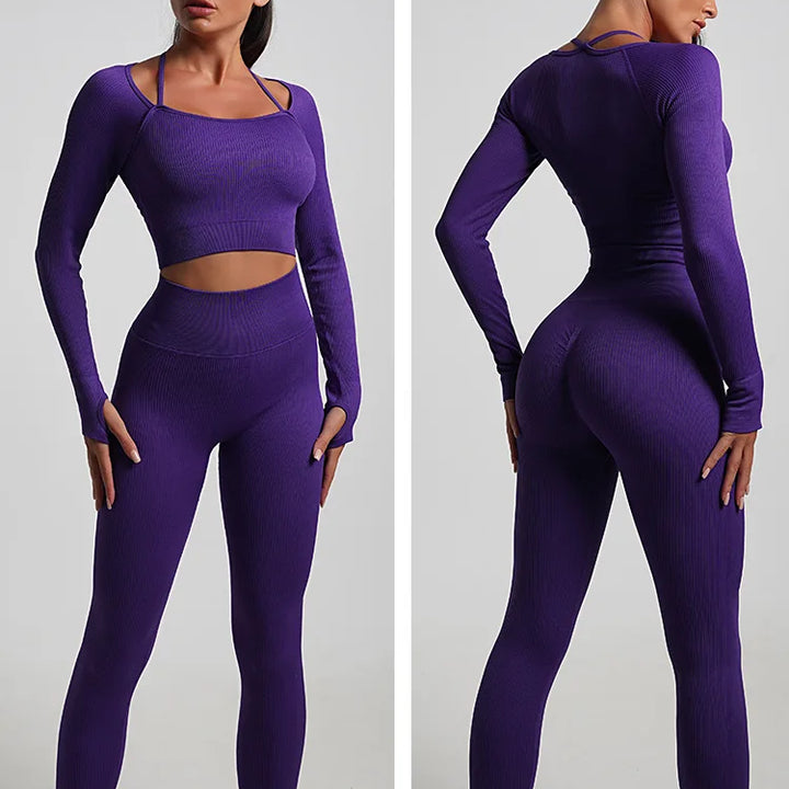 Seamless High-Waist Yoga Set – Workout Leggings & Crop Top for Women