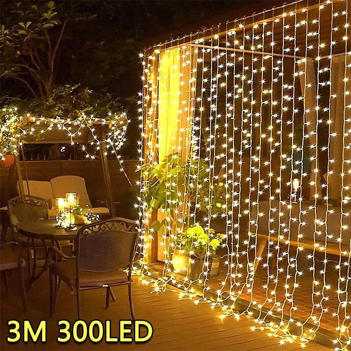 3M LED Curtain String Light Christmas Garland Decoration 8 Modes for Home Garden Xmas Party New Year Wedding