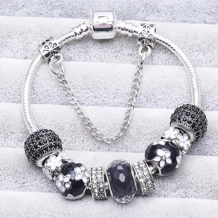Beautiful White Heart Crystal Flower Charm Bracelets for Women Fashion Jewelry