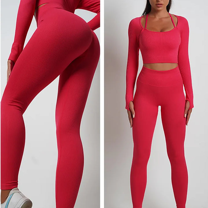 Seamless High-Waist Yoga Set – Workout Leggings & Crop Top for Women