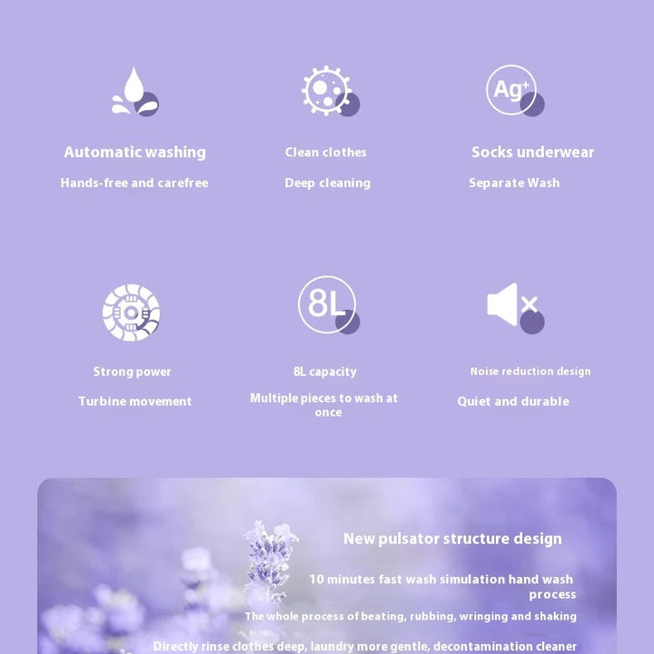 New 8L Mini Portable Foldable Washing Machine with Dryer and Spin for Socks Underwear Panties