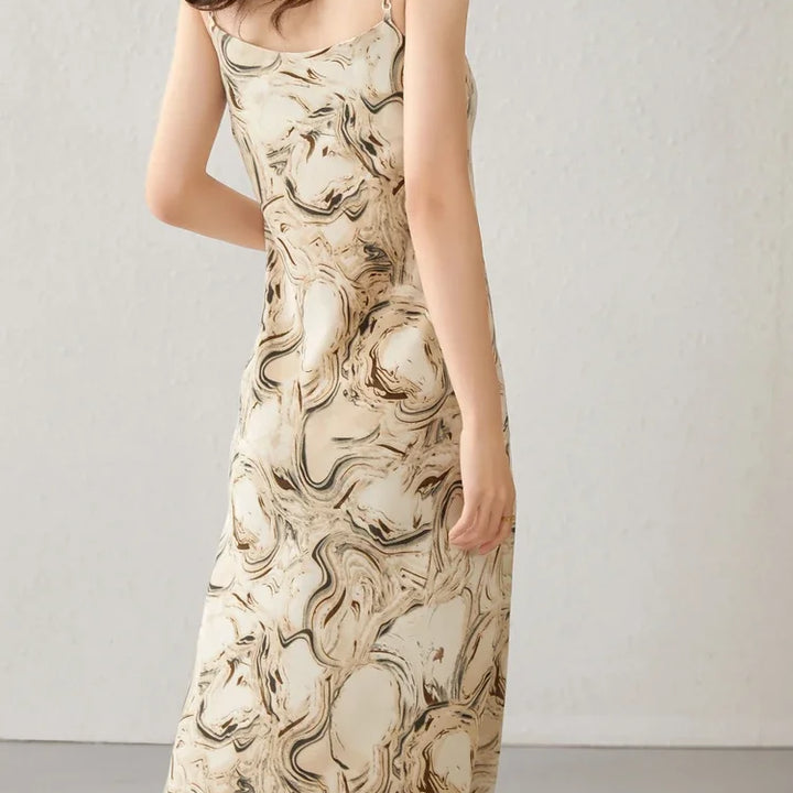 Elegant Print Midi Dress – Slim Fit Sundress for Casual Autumn Looks