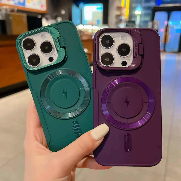 Luxury Flip Up Lens Holder Magnetic Case For iPhone 17 Air 16 Pro Max 14 15 13 12 11 Pro Plus Magsafe Charge Soft Silicone Cover