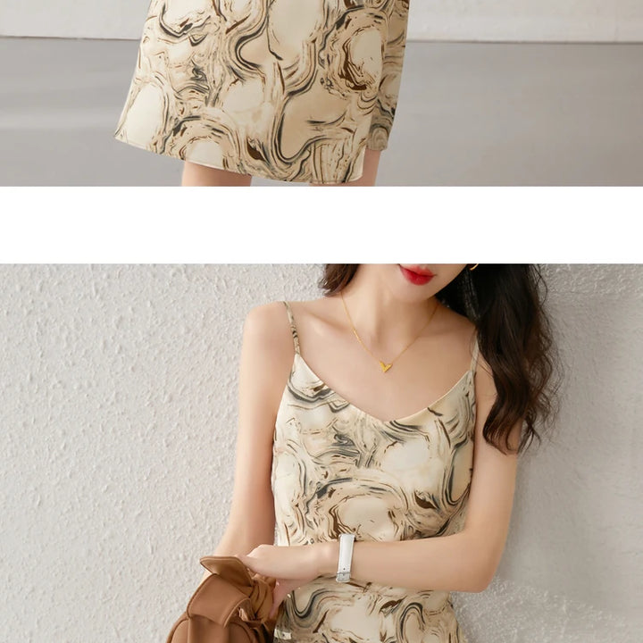 Elegant Print Midi Dress – Slim Fit Sundress for Casual Autumn Looks