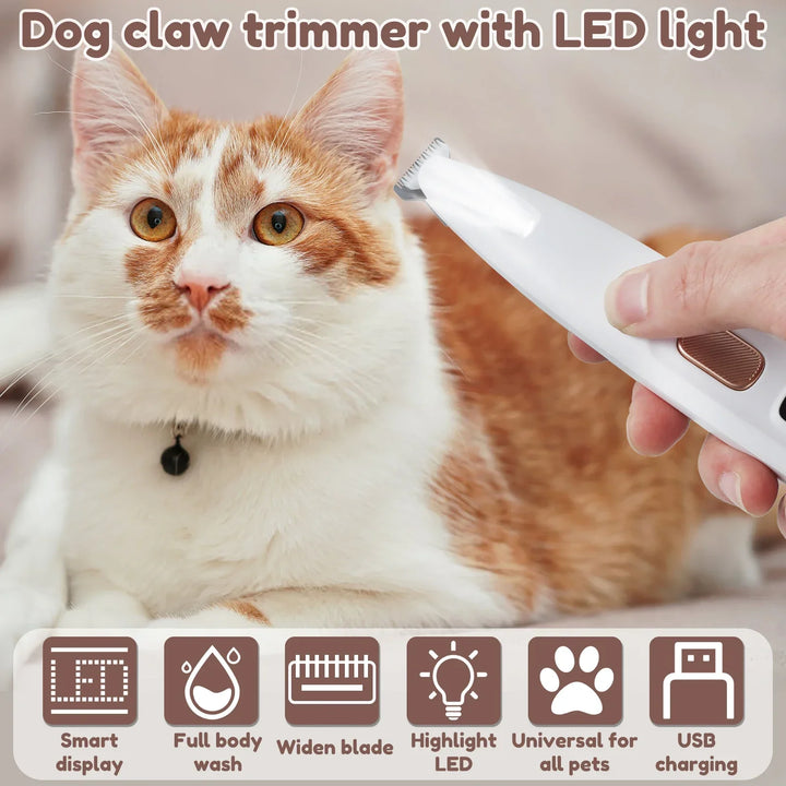 Waterproof Dog Paw Trimmer with LED Light – Pet Hair Grooming Clippers with LED Display & 18mm Wide Blade