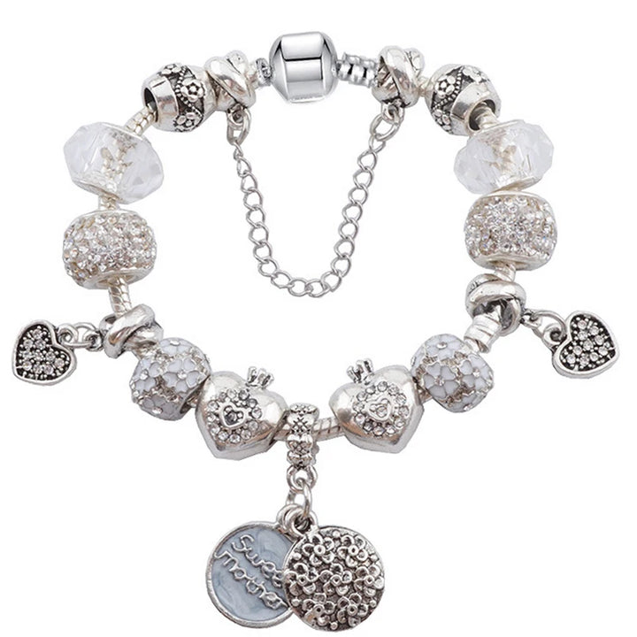 Beautiful White Heart Crystal Flower Charm Bracelets for Women Fashion Jewelry