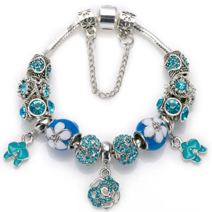 Beautiful White Heart Crystal Flower Charm Bracelets for Women Fashion Jewelry