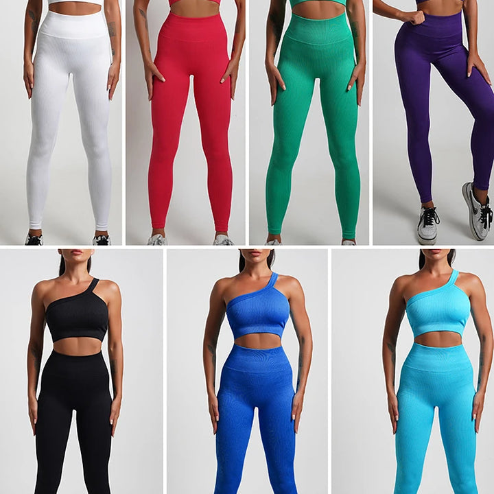 Seamless High-Waist Yoga Set – Workout Leggings & Crop Top for Women