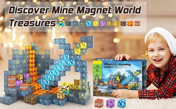 Magnetic Building Block Magnet Cube Mine World Set for Boy Girl Kid Age 3+ DIY Model Children STEM Sensory Toy Christmas Gift