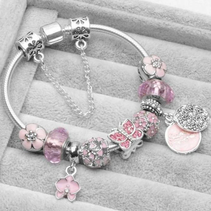 Beautiful White Heart Crystal Flower Charm Bracelets for Women Fashion Jewelry
