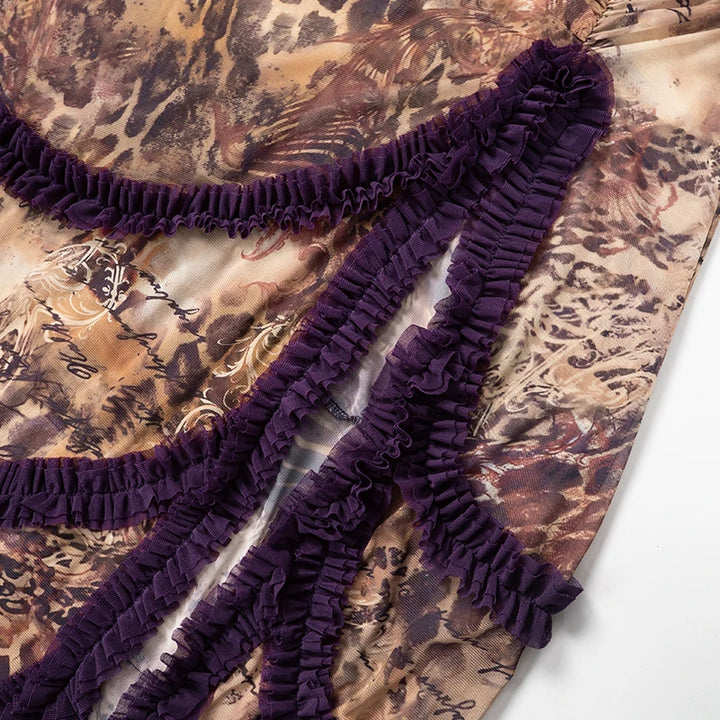 Women Noble Furry Halter Sleeveless Hollow Dress Camisole Shrunk Split Wave Cut Dress Luxury Prom Occasion