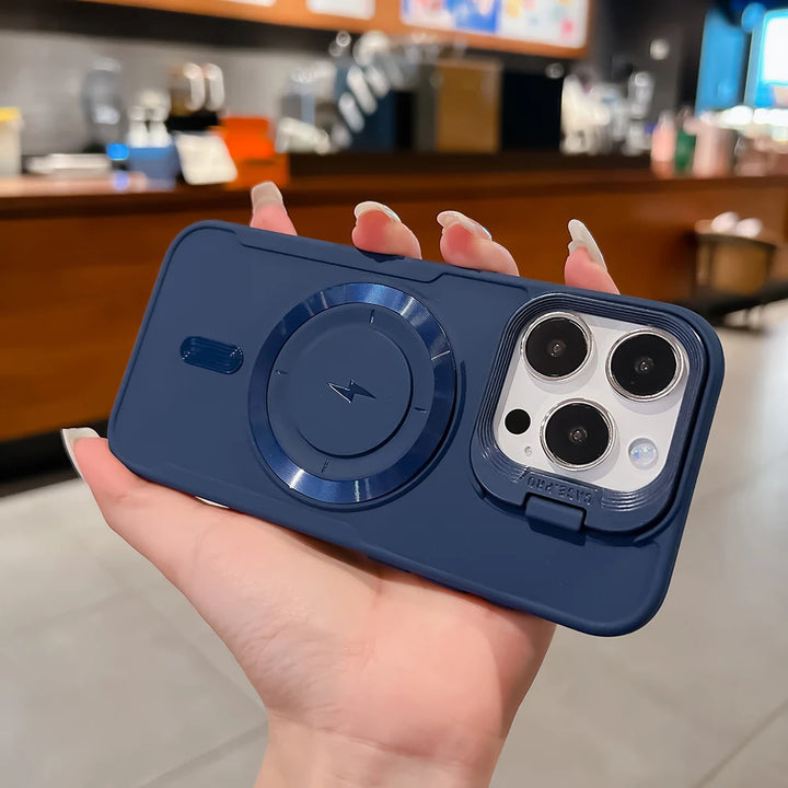 Luxury Flip Up Lens Holder Magnetic Case For iPhone 17 Air 16 Pro Max 14 15 13 12 11 Pro Plus Magsafe Charge Soft Silicone Cover