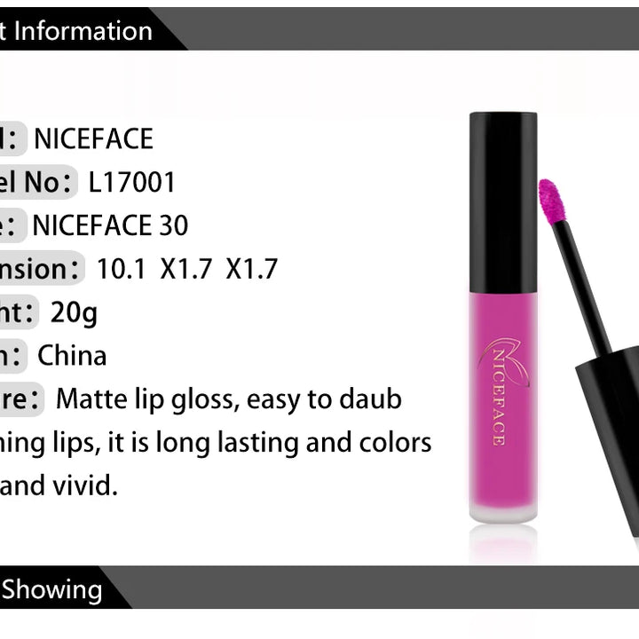 NICEFACE Liquid Matte Lipstick – Velvet Finish & Waterproof Wear