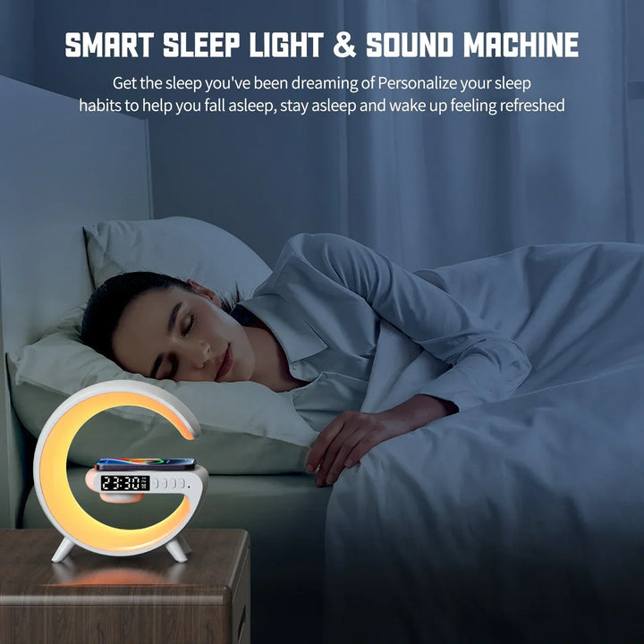 Multifunction RGB Wireless Charger Stand with Alarm Clock & Speaker
