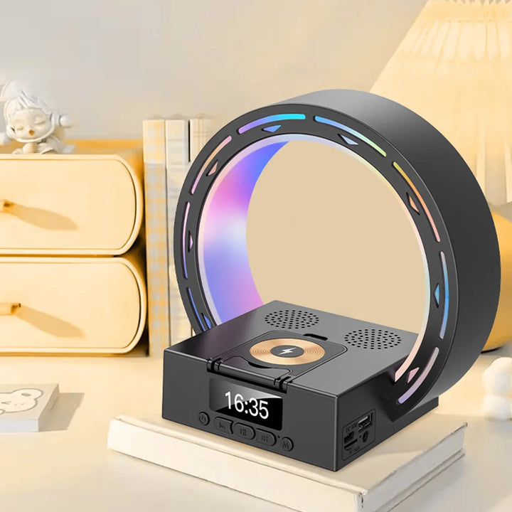 4 in 1 Bluetooth Speaker Support USB Drive TF Card Wireless Charger Dock Bedside Lamp Alarm Clock Wake Up Light