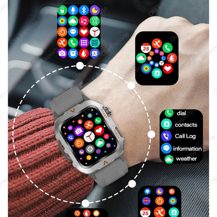 New Smart Watch Men LED Flashlight Blood Pressure Monitoring Multiple Sport Modes Fitness Tracker Outdoor Military HD Smartwatch