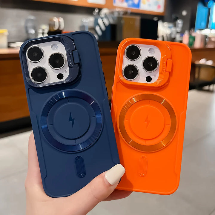 Luxury Flip Up Lens Holder Magnetic Case For iPhone 17 Air 16 Pro Max 14 15 13 12 11 Pro Plus Magsafe Charge Soft Silicone Cover