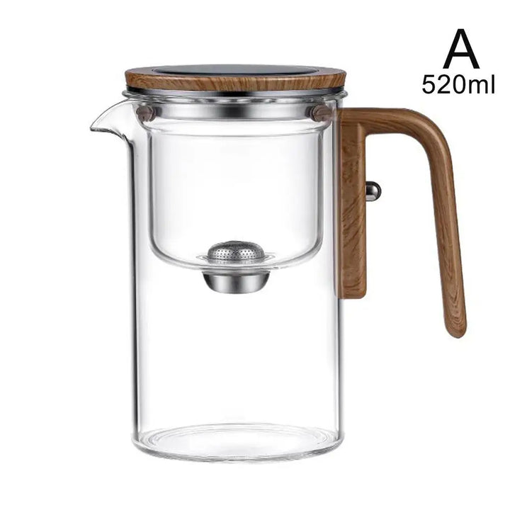 Glass Teapot with Magnetic Tea Separation – One-Click Filter, Wooden Handle & Inner Container