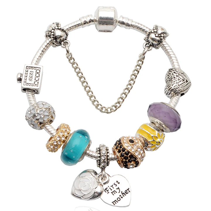 Beautiful White Heart Crystal Flower Charm Bracelets for Women Fashion Jewelry