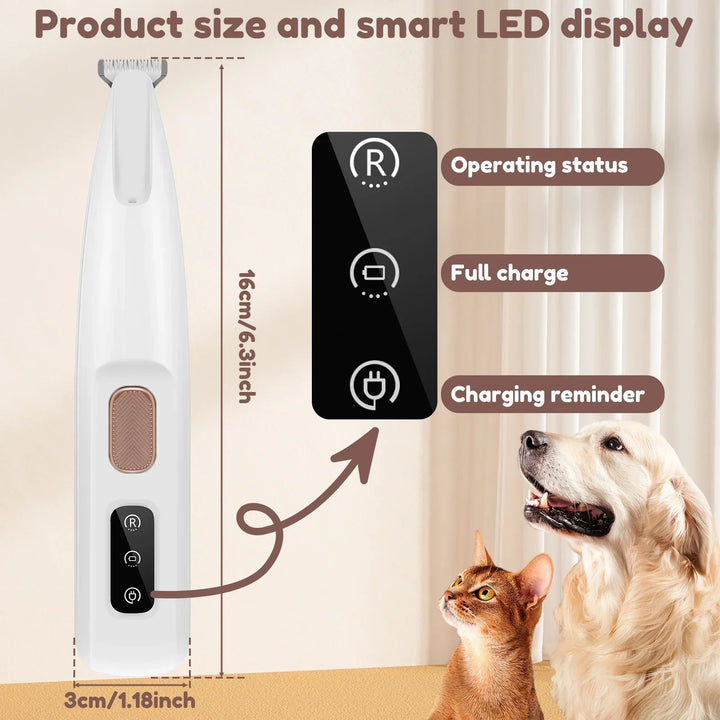 Waterproof Dog Paw Trimmer with LED Light – Pet Hair Grooming Clippers with LED Display & 18mm Wide Blade