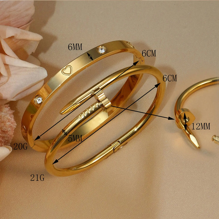 2-in-1 Hot Selling Heart Shaped Zircon Stainless Steel Gold Color Bracelet Ladies Jewelry Wholesale Gift Bangles