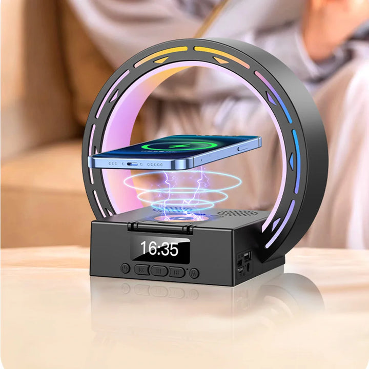 4 in 1 Bluetooth Speaker Support USB Drive TF Card Wireless Charger Dock Bedside Lamp Alarm Clock Wake Up Light
