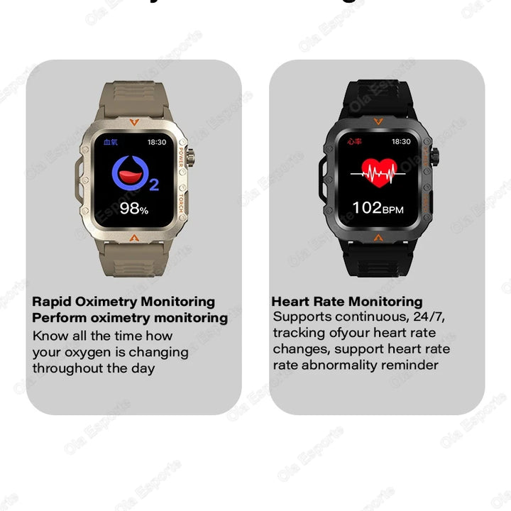 New Smart Watch Men LED Flashlight Blood Pressure Monitoring Multiple Sport Modes Fitness Tracker Outdoor Military HD Smartwatch