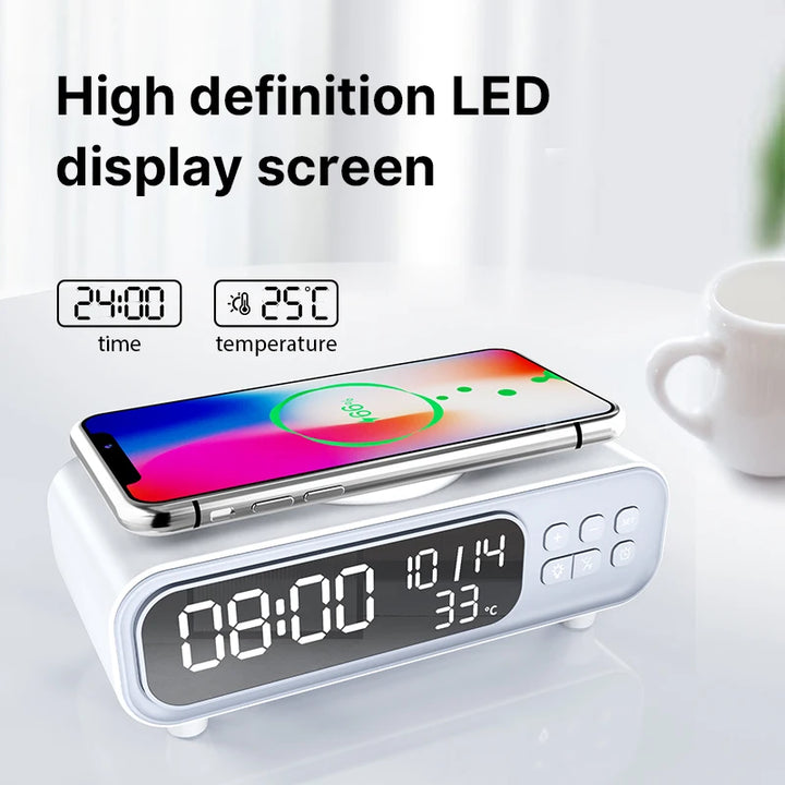 Multifunction Wireless Charger Time Alarm Clock LED Night Light Thermometer Phone Fast Charging Dock Station for iPhone 16 15