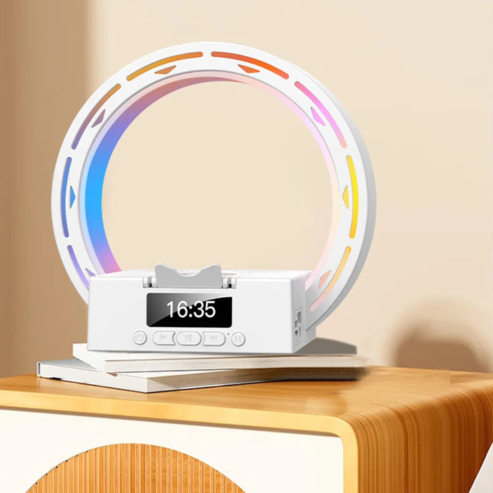 4 in 1 Bluetooth Speaker Support USB Drive TF Card Wireless Charger Dock Bedside Lamp Alarm Clock Wake Up Light