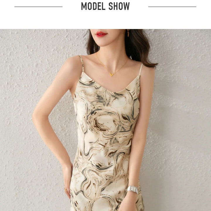 Elegant Print Midi Dress – Slim Fit Sundress for Casual Autumn Looks