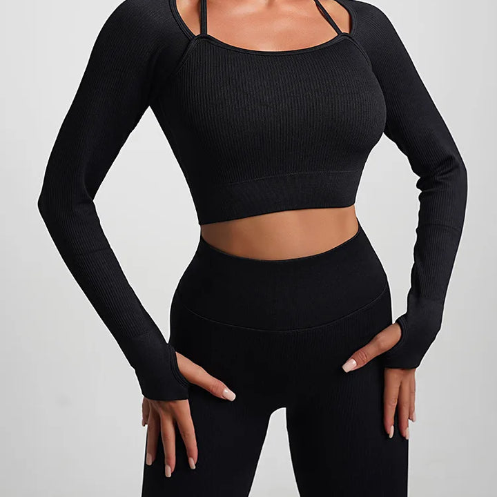 Seamless High-Waist Yoga Set – Workout Leggings & Crop Top for Women