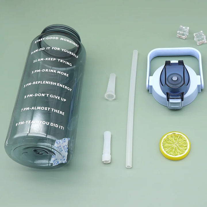 Large 2L Sports Water Bottle – Straw & Hour Markings