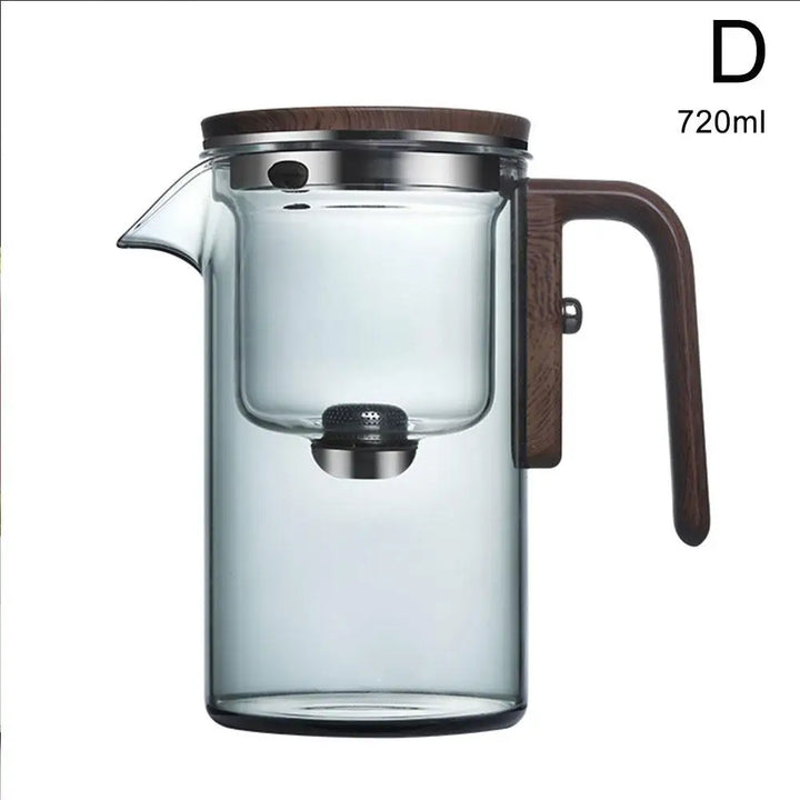 Glass Teapot with Magnetic Tea Separation – One-Click Filter, Wooden Handle & Inner Container