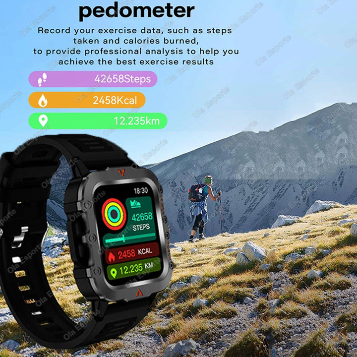New Smart Watch Men LED Flashlight Blood Pressure Monitoring Multiple Sport Modes Fitness Tracker Outdoor Military HD Smartwatch