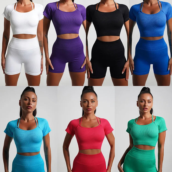 Seamless High-Waist Yoga Set – Workout Leggings & Crop Top for Women