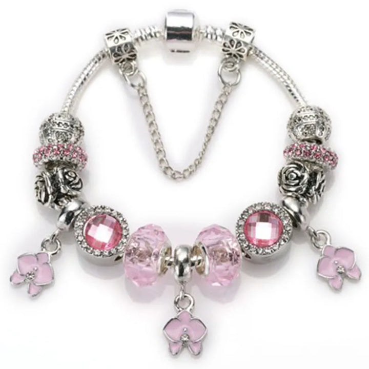 Beautiful White Heart Crystal Flower Charm Bracelets for Women Fashion Jewelry