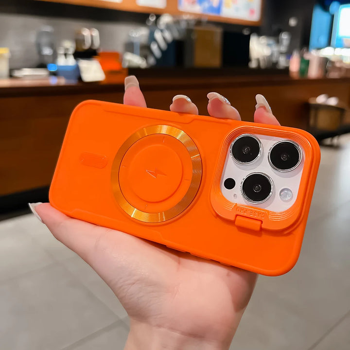 Luxury Flip Up Lens Holder Magnetic Case For iPhone 17 Air 16 Pro Max 14 15 13 12 11 Pro Plus Magsafe Charge Soft Silicone Cover